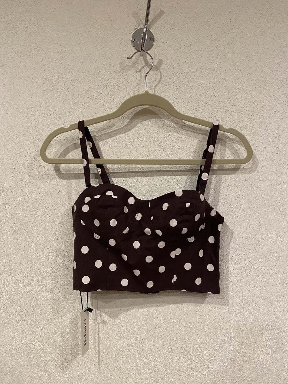 Commense Tank Top Womens Small Brown Polka Dot Sweetheart Crop Strappy Camisole